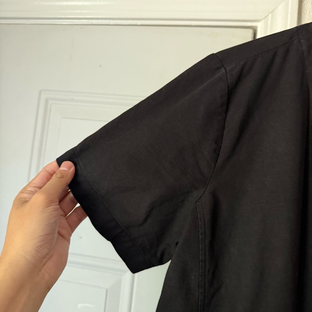 EILEEN FISHER black organic cotton hemp zip up short sleeve cropped jumpsuit - Picture 2 of 8